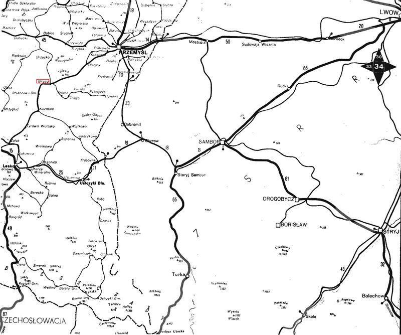 [Państwowe Przedsiębiorstwo Wydawnictw Kartograficznych (PPWK) map, 1959; Bircza, its environs, and the area east]